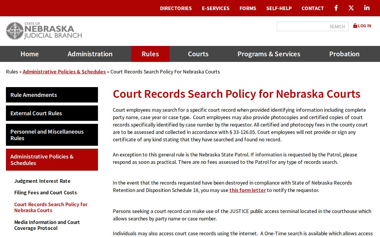 Nebraska search policy for Boyd County criminal court cases