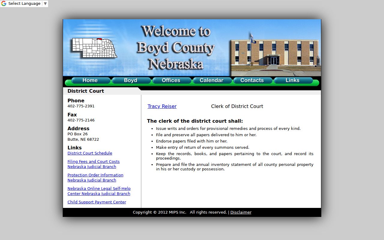 Boyd County criminal history and District Court clerk records