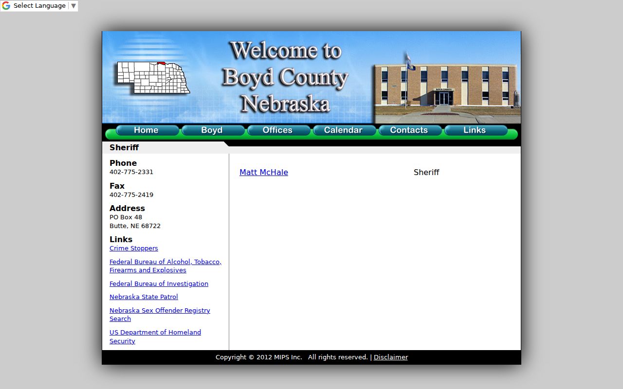 Boyd County criminal records sheriff contact page